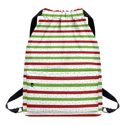 Merry Christmas Striped Pattern Print Drawstring Backpack