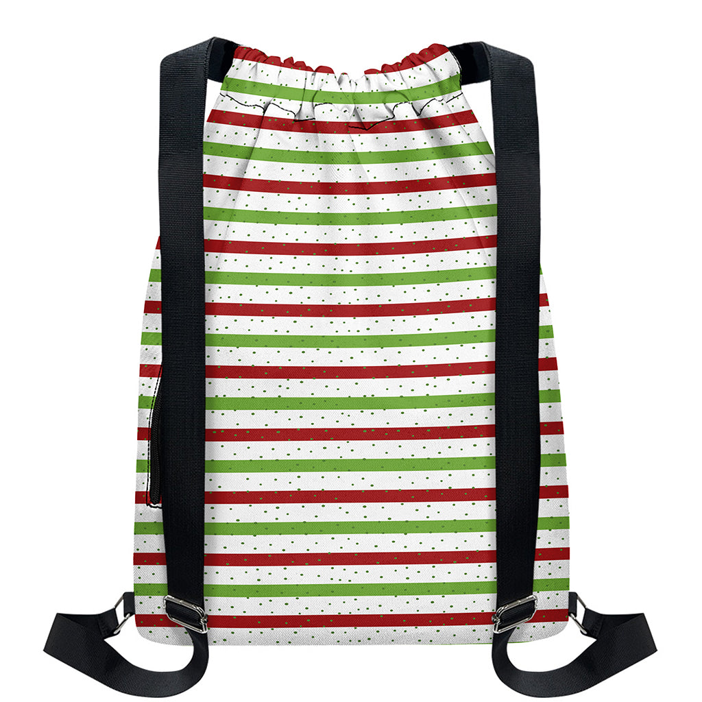Merry Christmas Striped Pattern Print Drawstring Backpack
