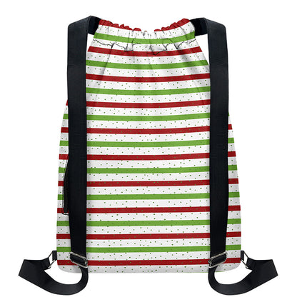 Merry Christmas Striped Pattern Print Drawstring Backpack
