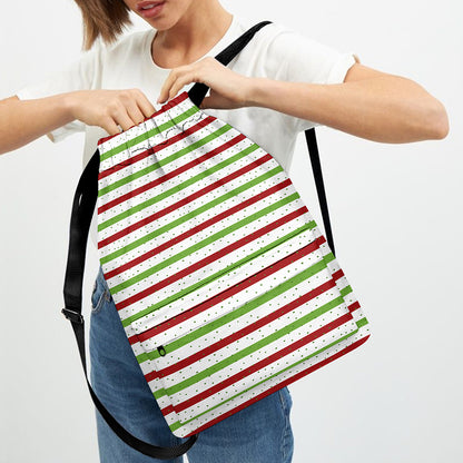 Merry Christmas Striped Pattern Print Drawstring Backpack