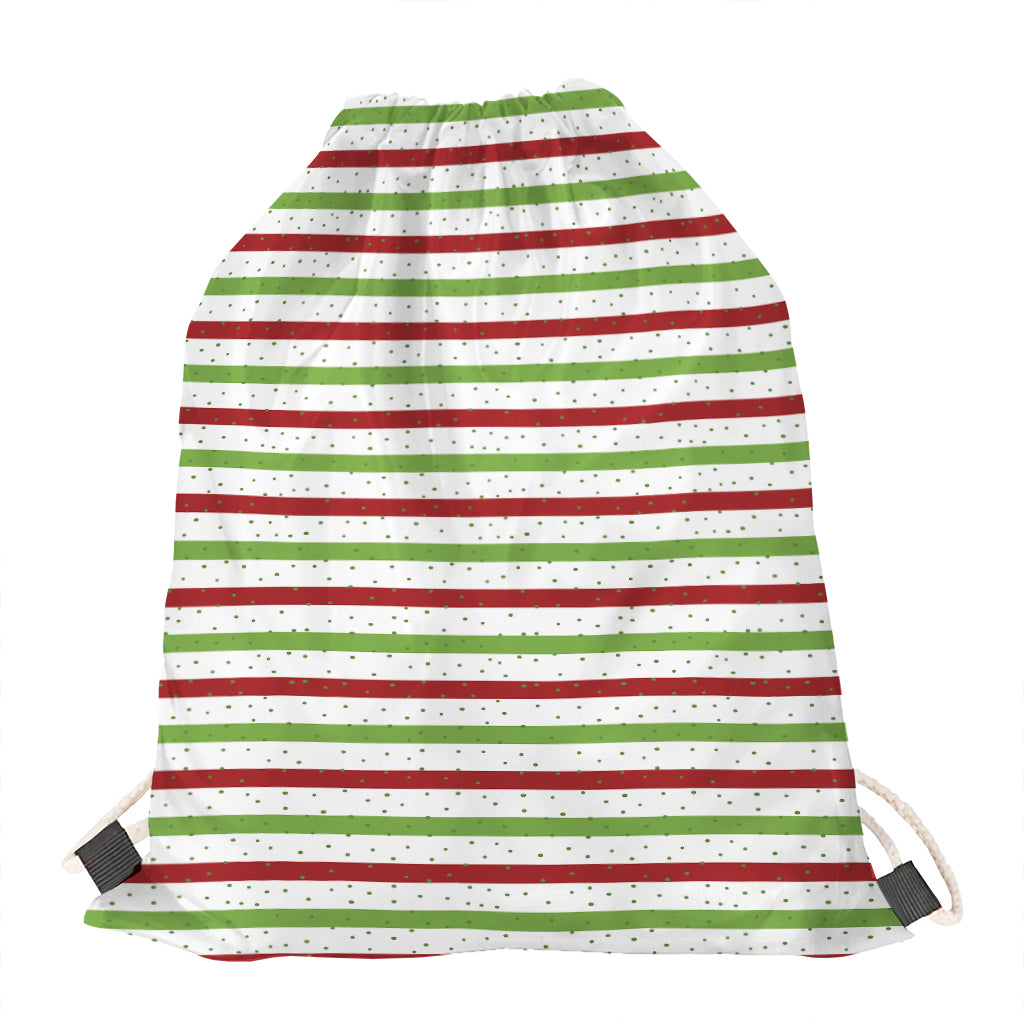 Merry Christmas Striped Pattern Print Drawstring Bag