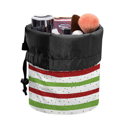 Merry Christmas Striped Pattern Print Drawstring Makeup Bag