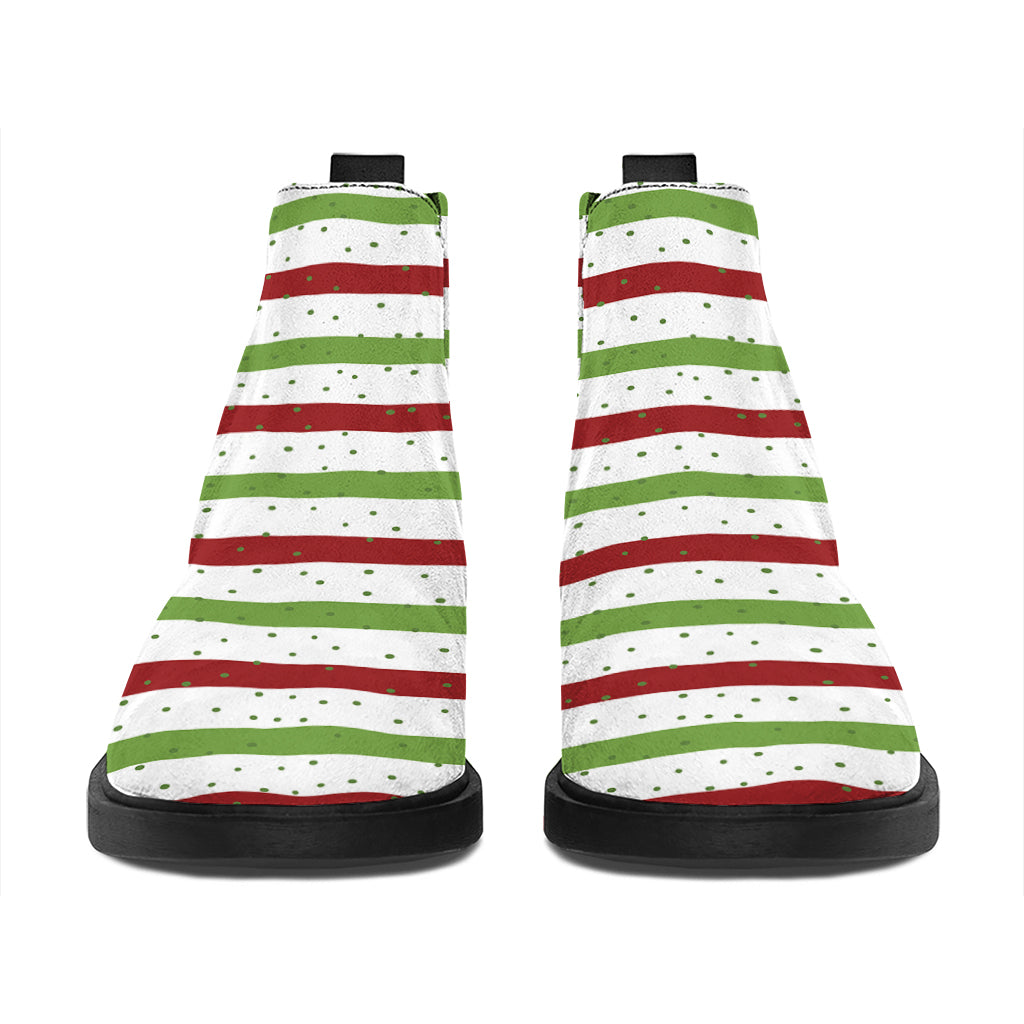Merry Christmas Striped Pattern Print Flat Ankle Boots