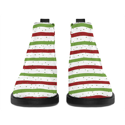 Merry Christmas Striped Pattern Print Flat Ankle Boots