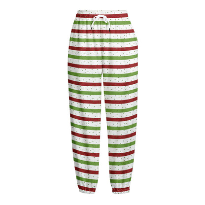 Merry Christmas Striped Pattern Print Fleece Lined Knit Pants
