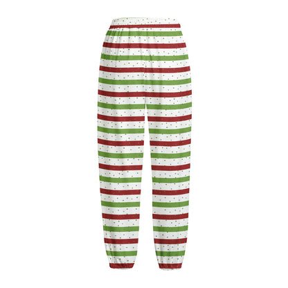 Merry Christmas Striped Pattern Print Fleece Lined Knit Pants