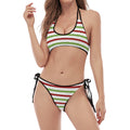 Merry Christmas Striped Pattern Print Halter Scoop Tie Side Bikini