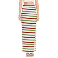 Merry Christmas Striped Pattern Print High Slit Maxi Skirt