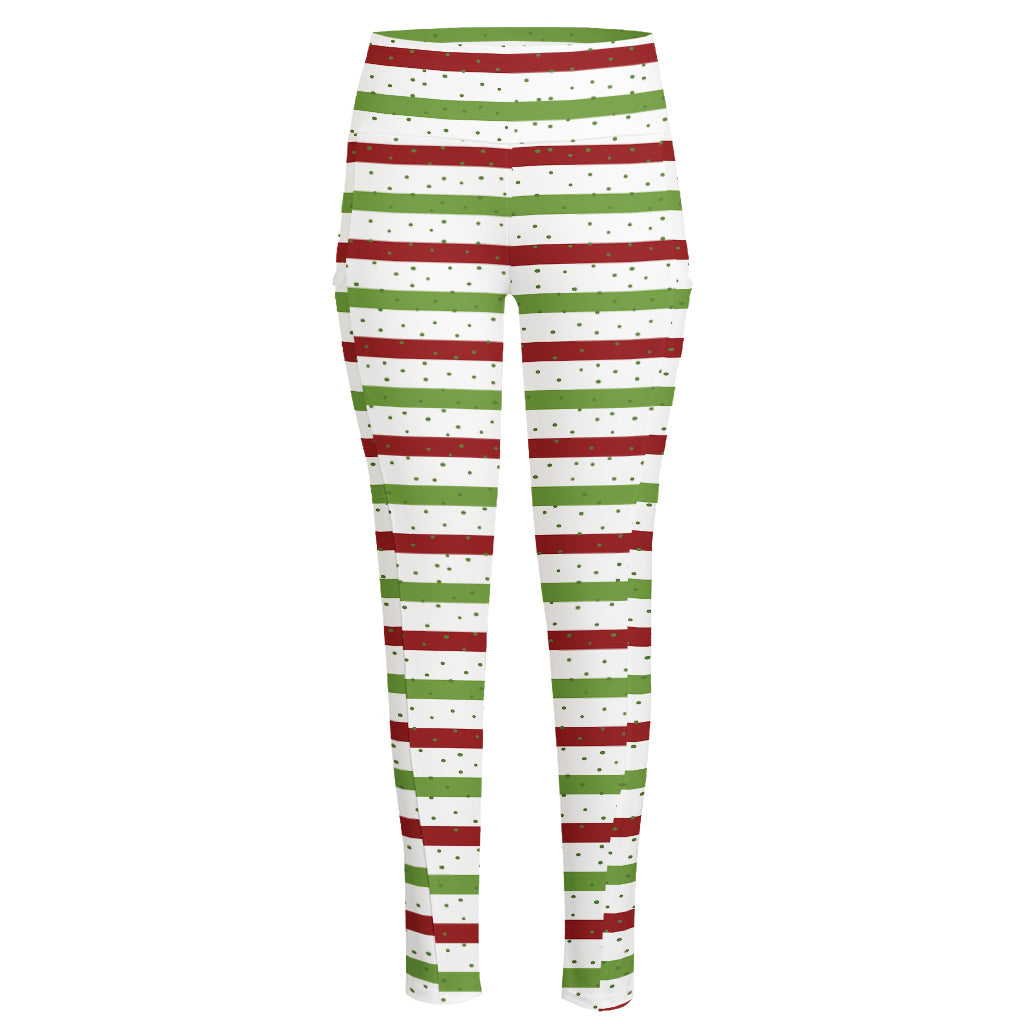 Merry Christmas Striped Pattern Print High-Waisted Pocket Leggings
