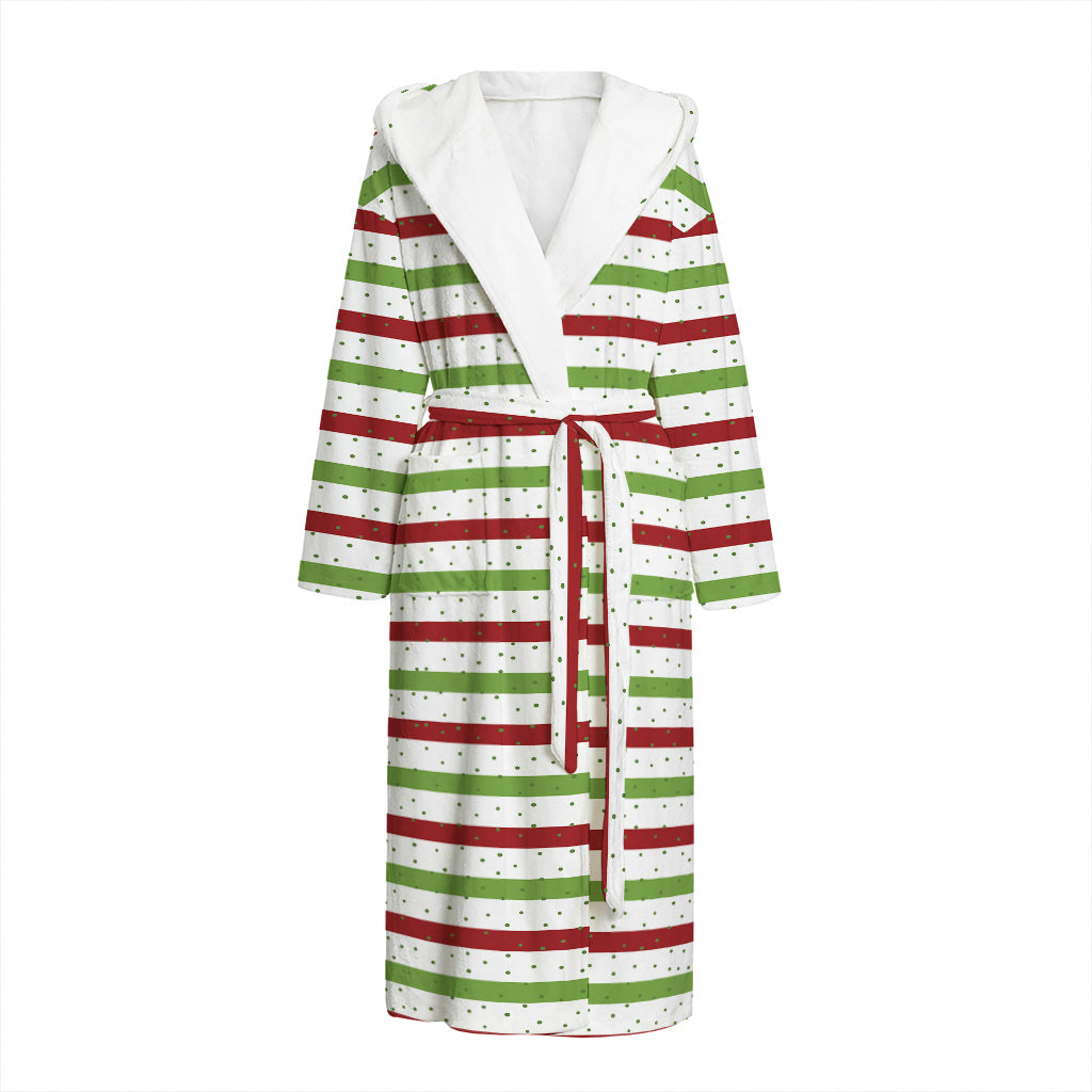 Merry Christmas Striped Pattern Print Hooded Bathrobe