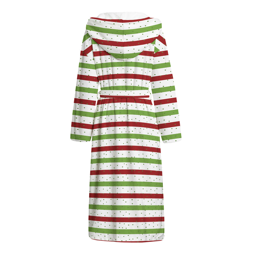 Merry Christmas Striped Pattern Print Hooded Bathrobe
