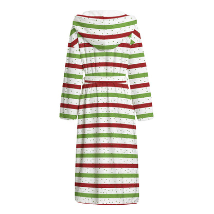 Merry Christmas Striped Pattern Print Hooded Bathrobe