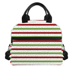 Merry Christmas Striped Pattern Print Insulated Lunch Bag