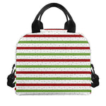 Merry Christmas Striped Pattern Print Insulated Lunch Bag