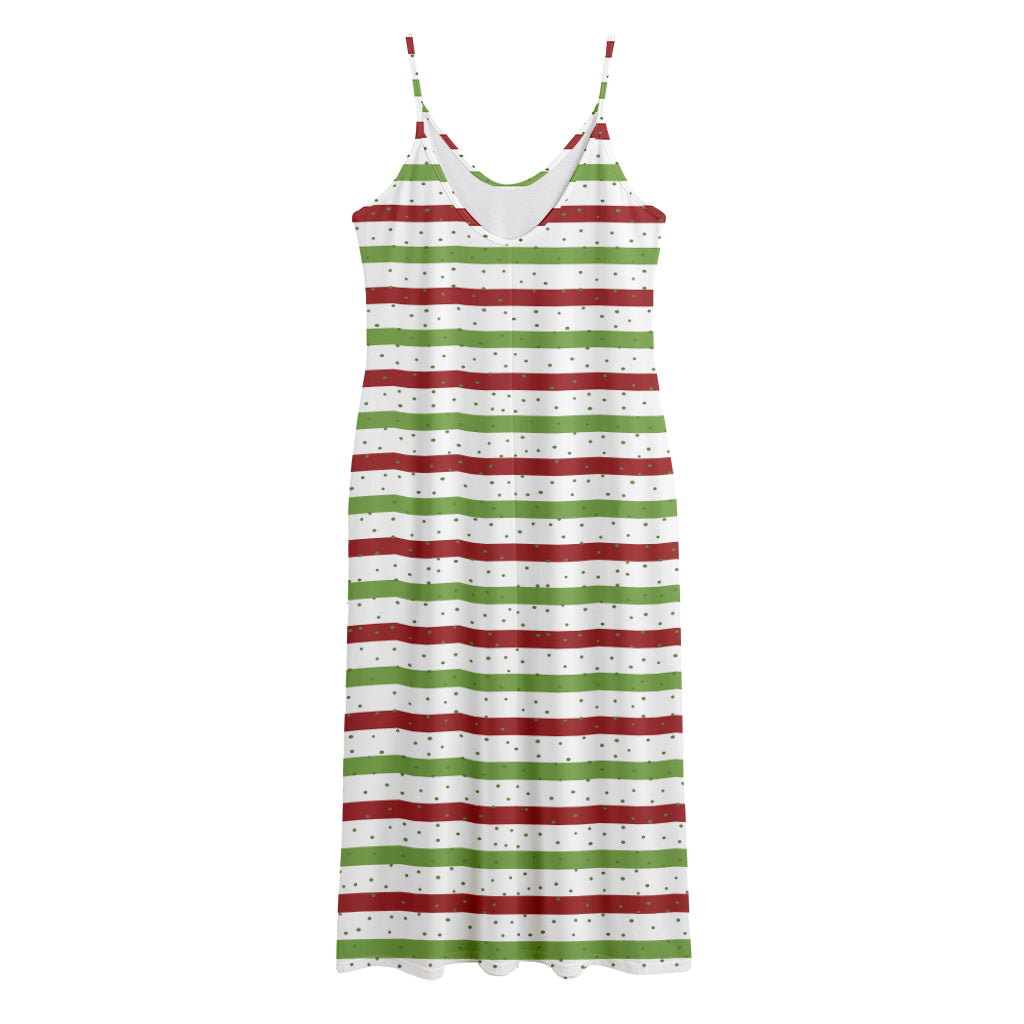 Merry Christmas Striped Pattern Print Jersey Midi Cami Dress