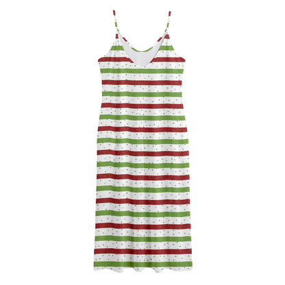 Merry Christmas Striped Pattern Print Jersey Midi Cami Dress