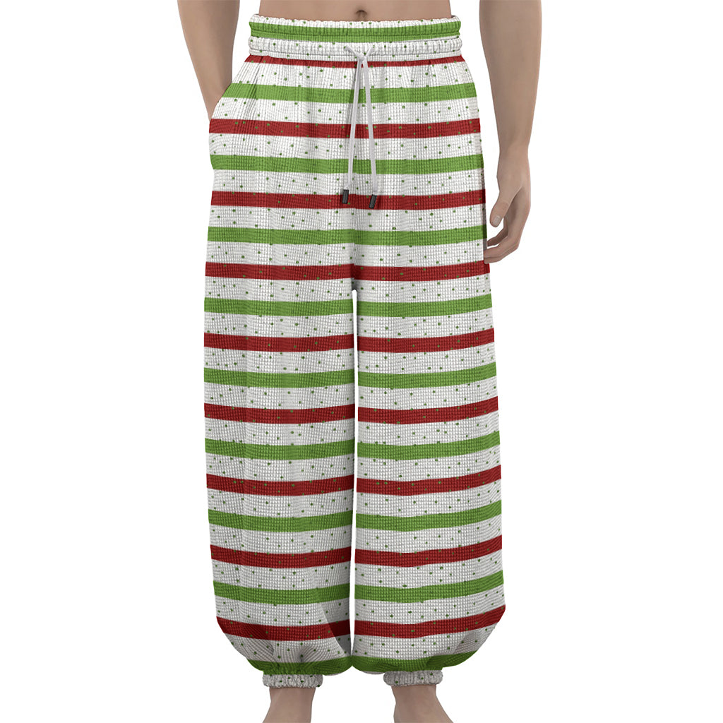 Merry Christmas Striped Pattern Print Lantern Pants