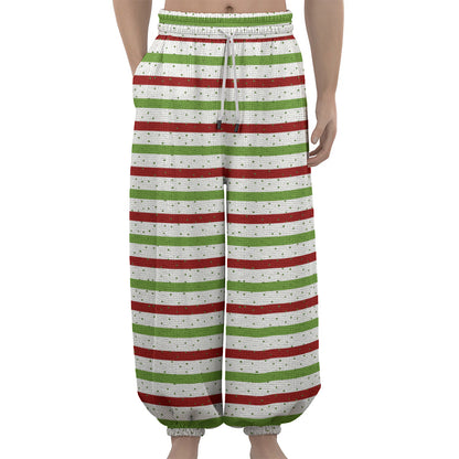 Merry Christmas Striped Pattern Print Lantern Pants