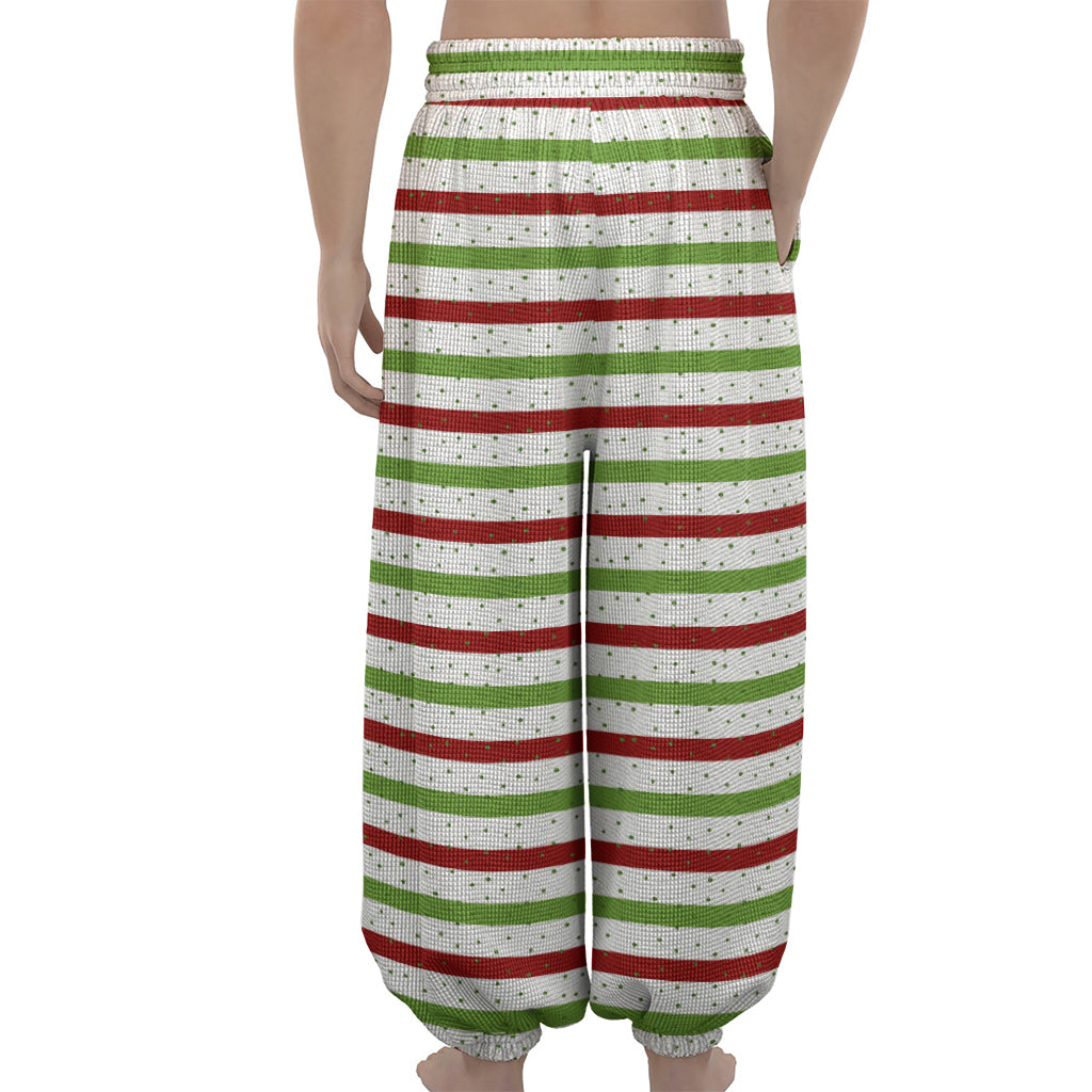 Merry Christmas Striped Pattern Print Lantern Pants