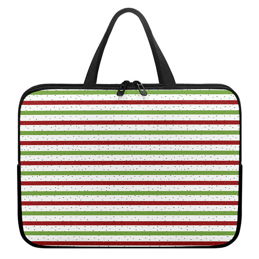 Merry Christmas Striped Pattern Print Laptop Sleeve With Handle