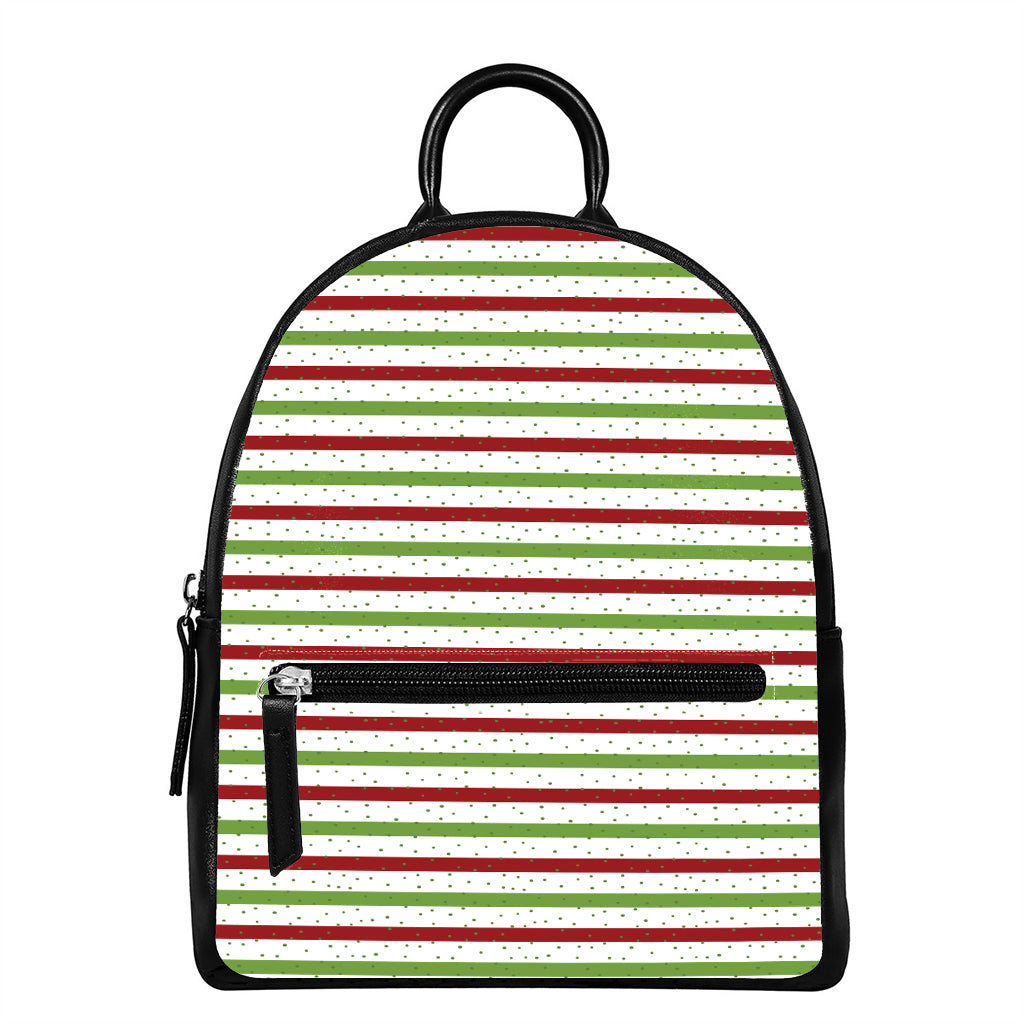 Merry Christmas Striped Pattern Print Leather Backpack