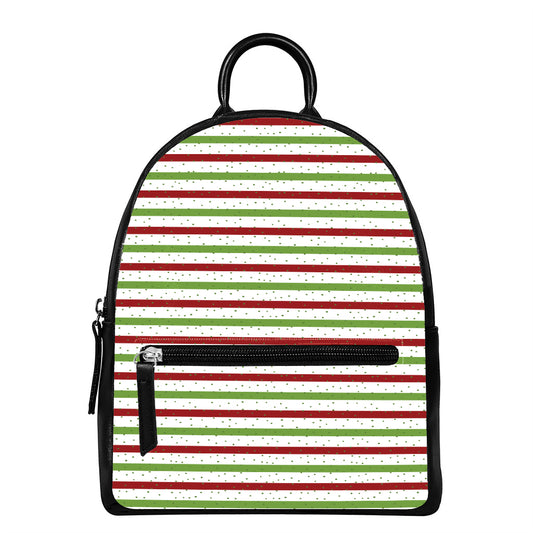Merry Christmas Striped Pattern Print Leather Backpack