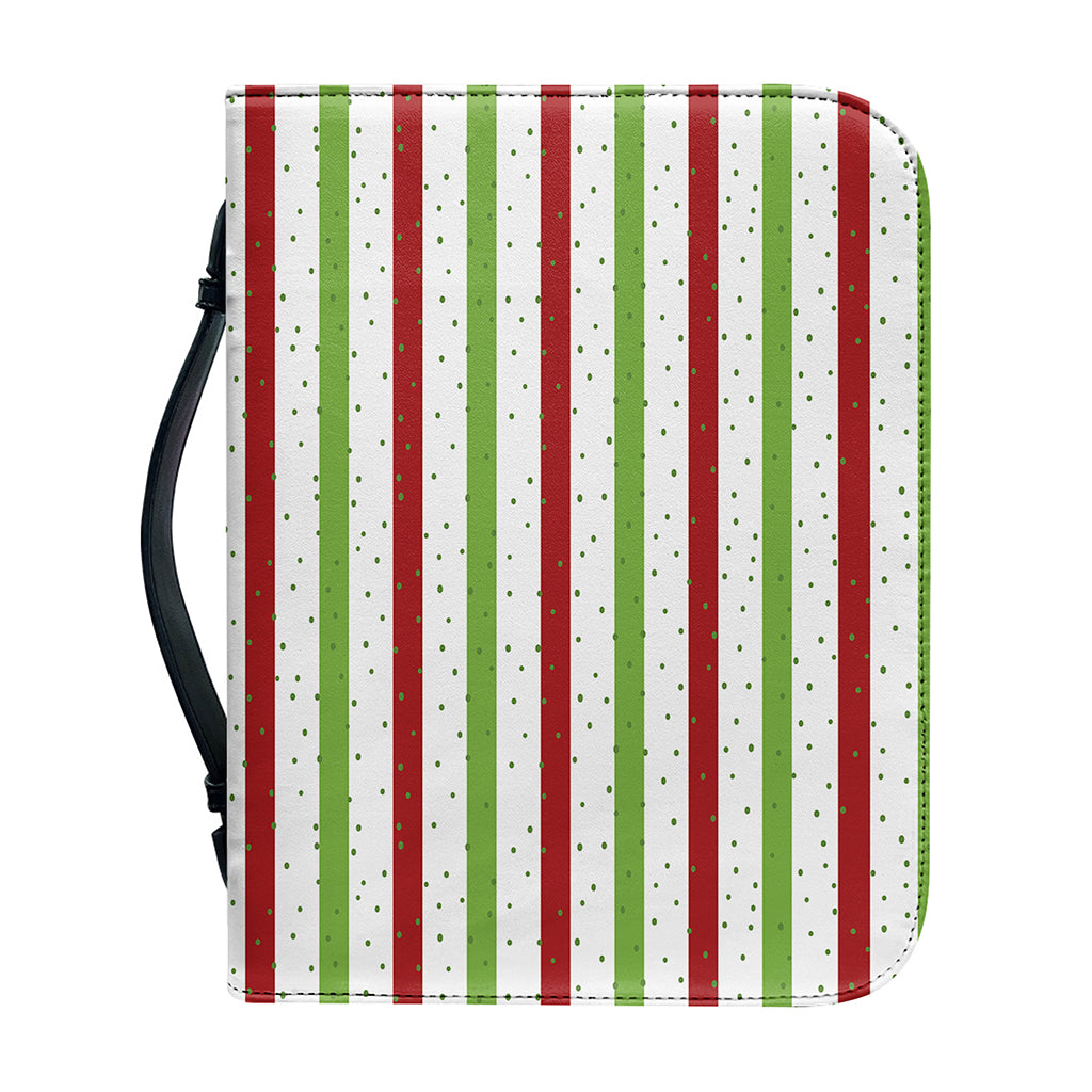 Merry Christmas Striped Pattern Print Leather Bible Cover