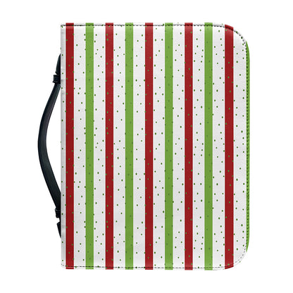 Merry Christmas Striped Pattern Print Leather Bible Cover