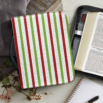Merry Christmas Striped Pattern Print Leather Bible Cover