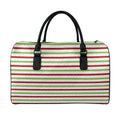 Merry Christmas Striped Pattern Print Leather Duffel Bag