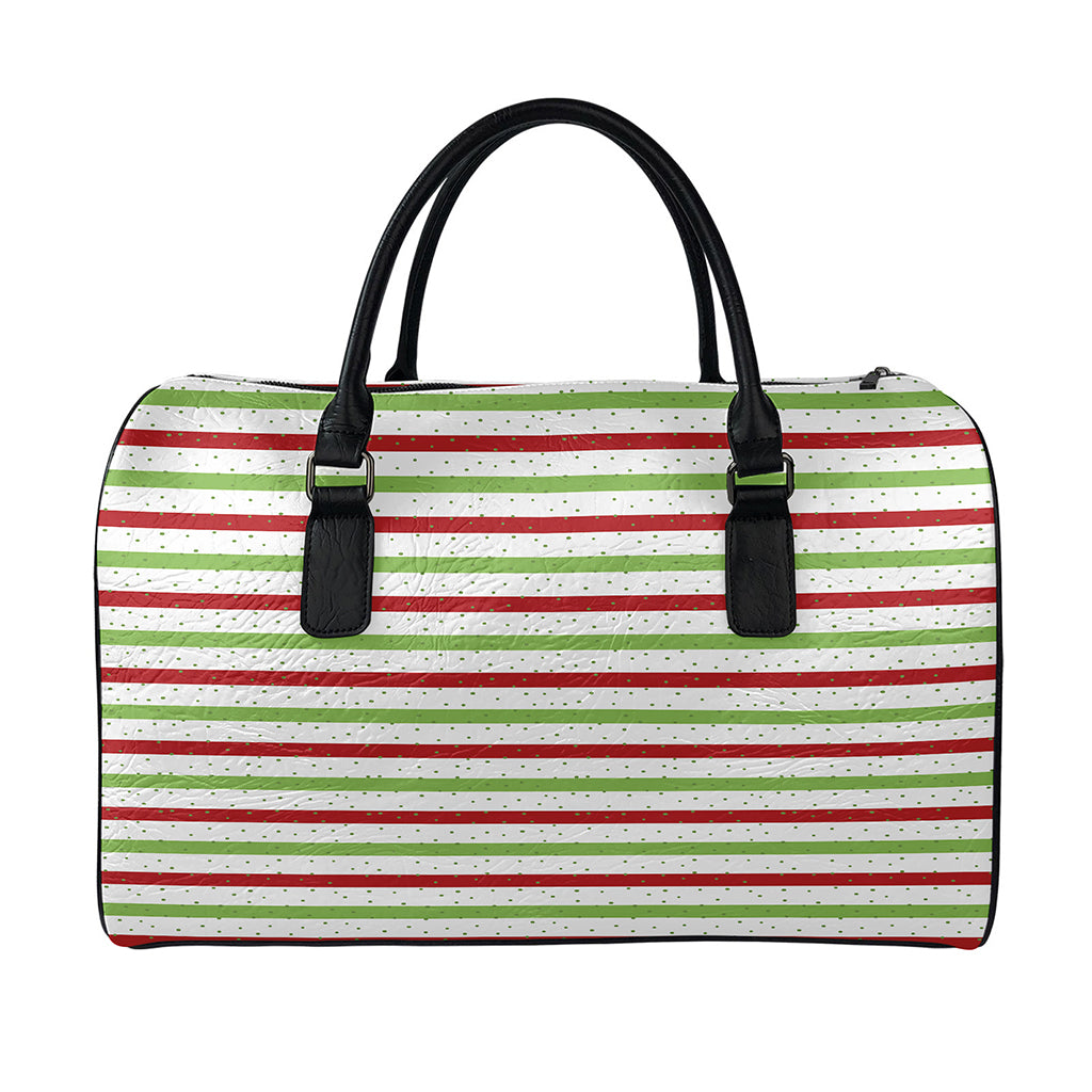 Merry Christmas Striped Pattern Print Leather Duffle Bag