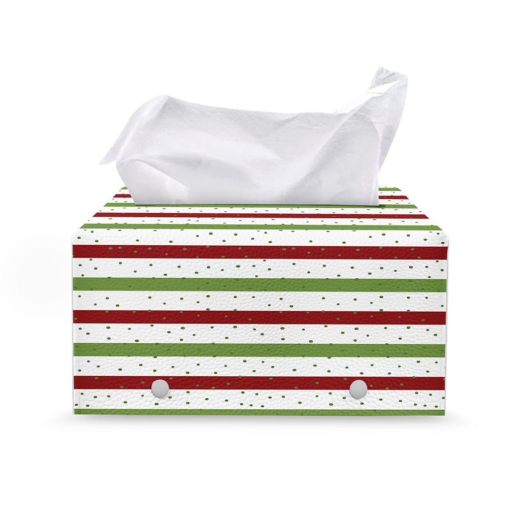Merry Christmas Striped Pattern Print Leather Tissue Box Cover