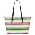 Merry Christmas Striped Pattern Print Leather Tote Bag With Zipper