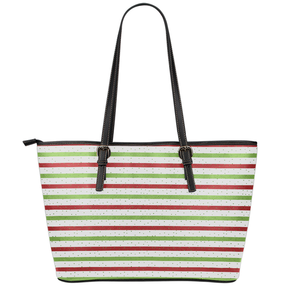 Merry Christmas Striped Pattern Print Leather Tote Bag