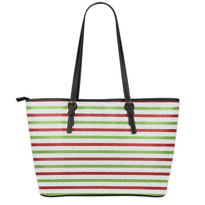 Merry Christmas Striped Pattern Print Leather Tote Bag