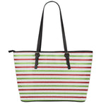 Merry Christmas Striped Pattern Print Leather Tote Bag