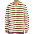 Merry Christmas Striped Pattern Print Long Sleeve Baseball Jersey
