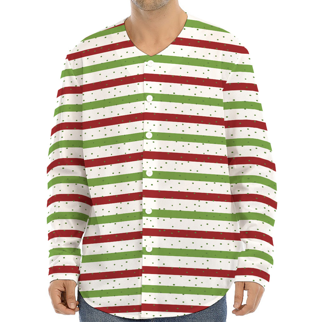 Merry Christmas Striped Pattern Print Long Sleeve Baseball Jersey