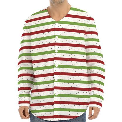 Merry Christmas Striped Pattern Print Long Sleeve Baseball Jersey