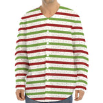 Merry Christmas Striped Pattern Print Long Sleeve Baseball Jersey