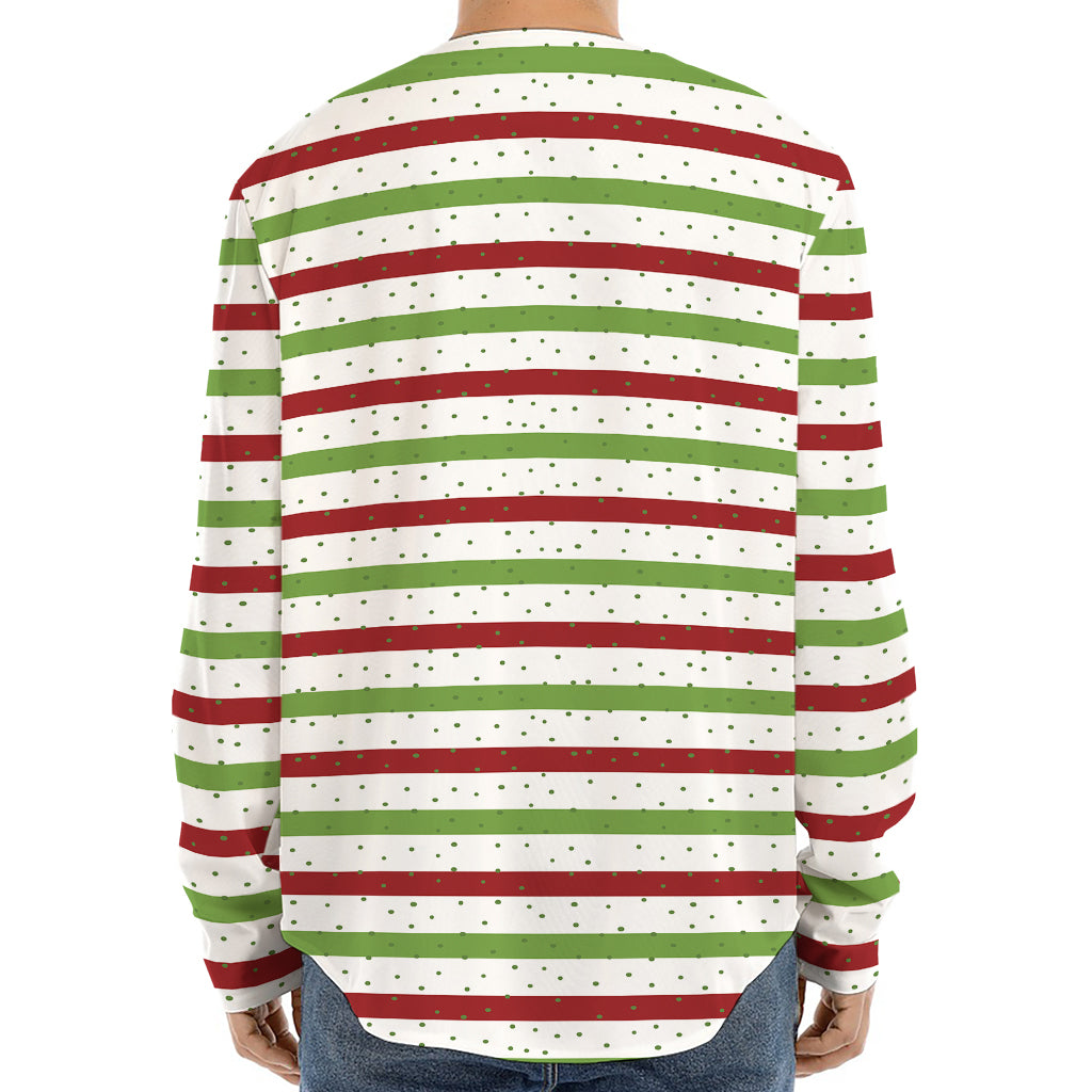 Merry Christmas Striped Pattern Print Long Sleeve Baseball Jersey