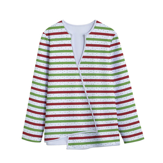 Merry Christmas Striped Pattern Print Long Sleeve Short Coat