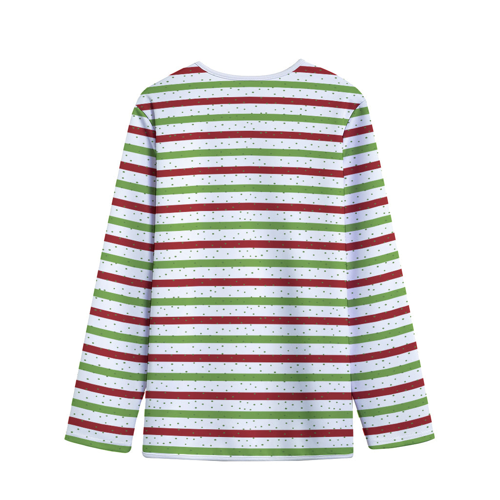 Merry Christmas Striped Pattern Print Long Sleeve Short Coat