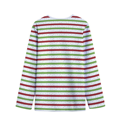 Merry Christmas Striped Pattern Print Long Sleeve Short Coat