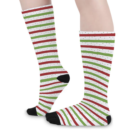 Merry Christmas Striped Pattern Print Long Socks