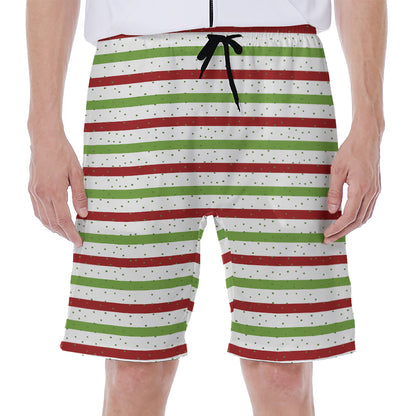 Merry Christmas Striped Pattern Print Men's Beach Shorts