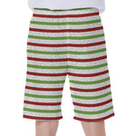 Merry Christmas Striped Pattern Print Men's Beach Shorts