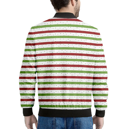 Merry Christmas Striped Pattern Print Men's Bomber Jacket