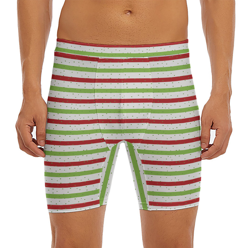 Merry Christmas Striped Pattern Print Men's Long Boxer Briefs