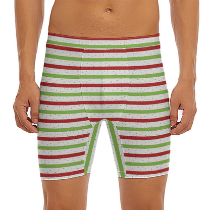 Merry Christmas Striped Pattern Print Men's Long Boxer Briefs